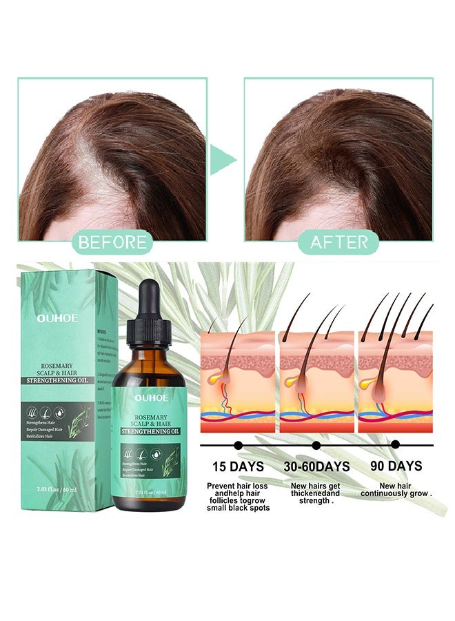 Rosemary Scalp and Hair Strengthening Oil,Anti-Hair Loss Repairing Nourishing Moisturizing Volume Fresh Smooth Hair Serum to Prevent Hair Loss and Promote Hair Regrowth for Creating Healthy Hair(60ML)