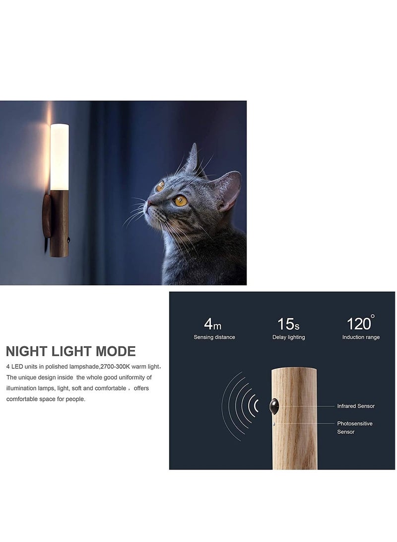 Motion Sensor Night Light Smart LED Light Sensing Distance 4M for Bedroom Children Room Walnut Wood