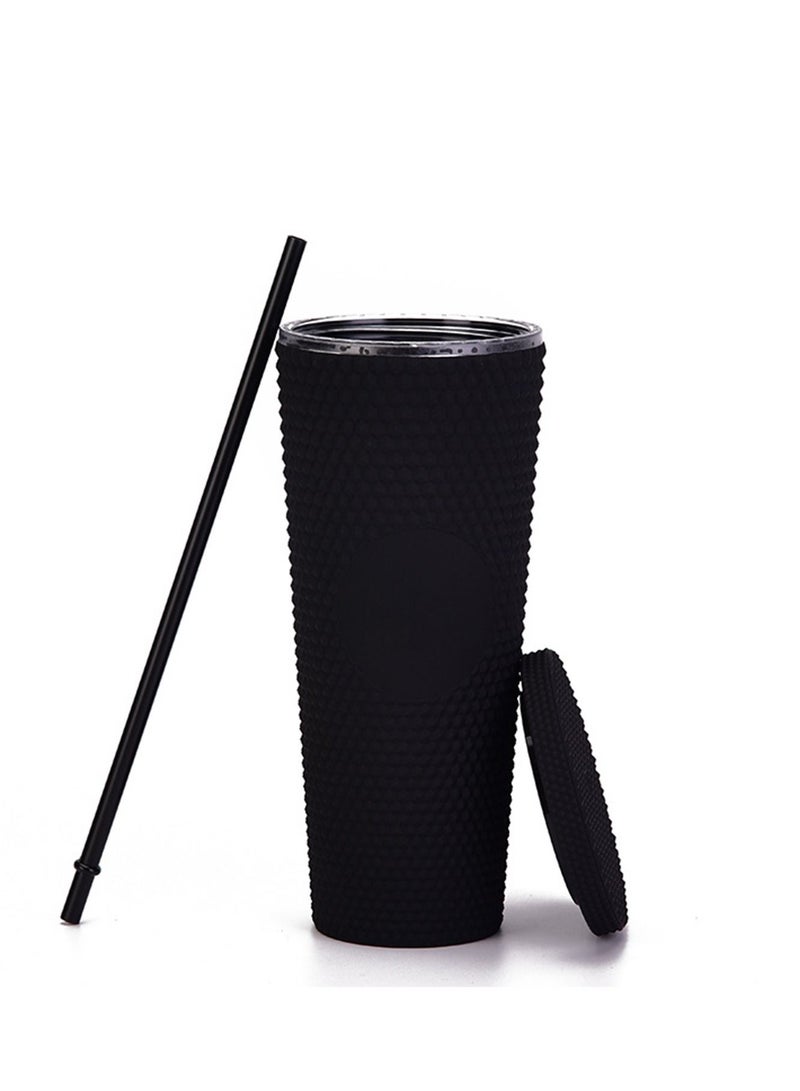 24Oz Water Cup Straw Studded Tumbler And With Leak Proof Lid Matte(Matte Black Fully Studded)