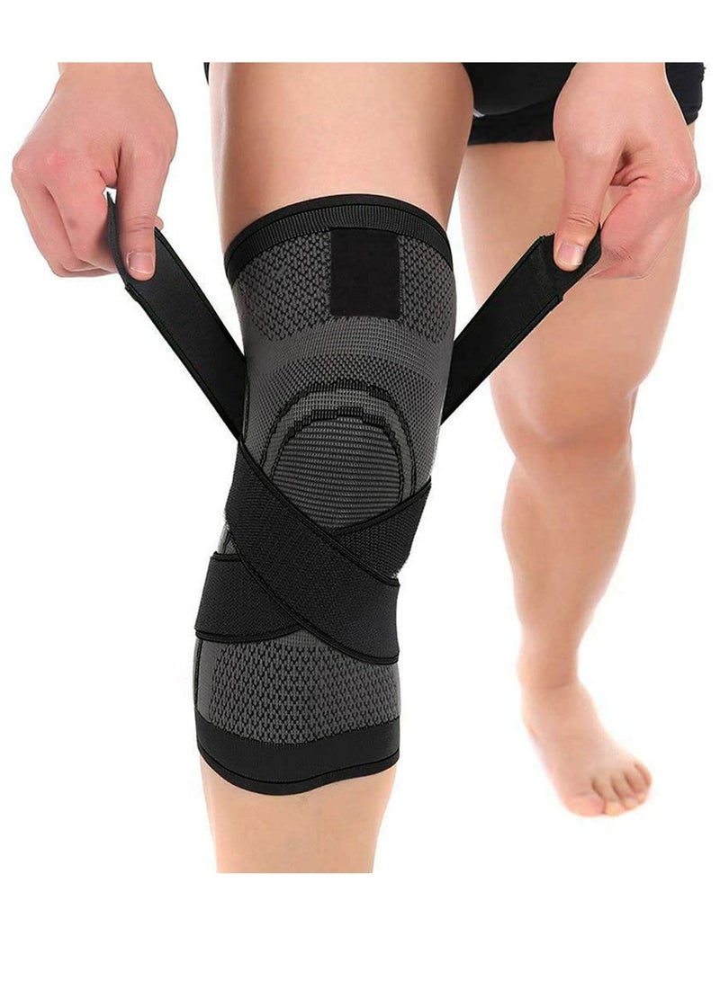 Knee Brace Support with Adjustable Straps, Compression Knee Sleeve for Knee Discomfort, Suit for Running, Cycling, Tennis, Basketball and More Sports - Single
