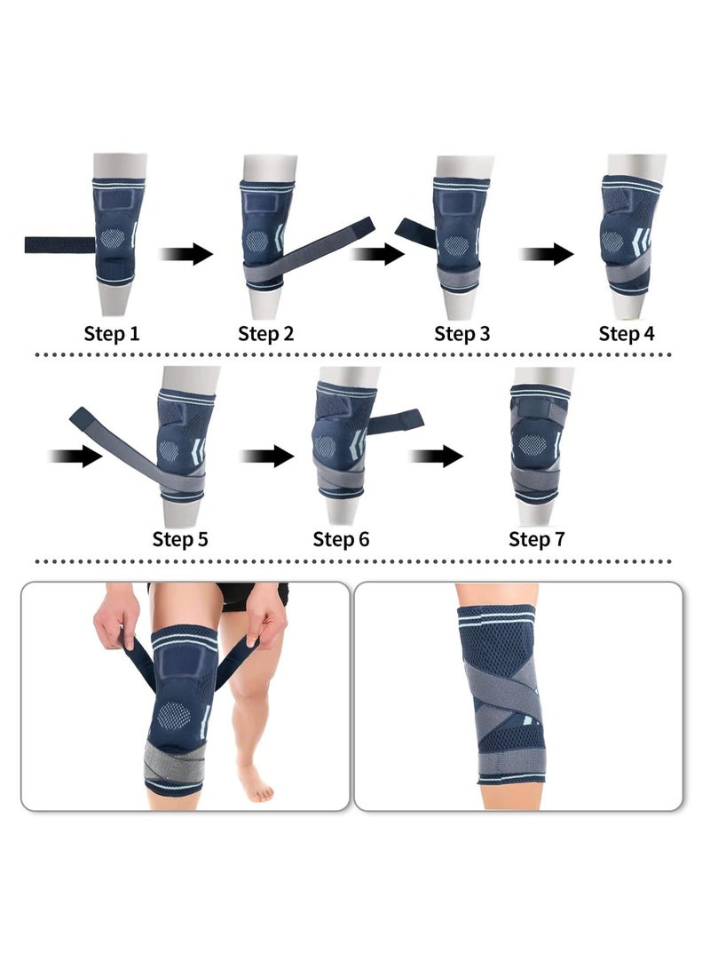 Knee Brace Knee Compression Sleeve Support With Patella Gel Pad And Side Spring Stabilizers Adjustable Strap Support For Men Women For Pain Relief