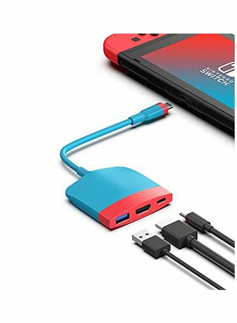 Video Converter, for Nintendo Switch OLED, Portable TV Dock Charging Docking Station with HDMI and USB 3.0 Port Replacement Base Dock Set Type C to HDMI TV Adapter, for MacBook Pro Air (Red Blue)