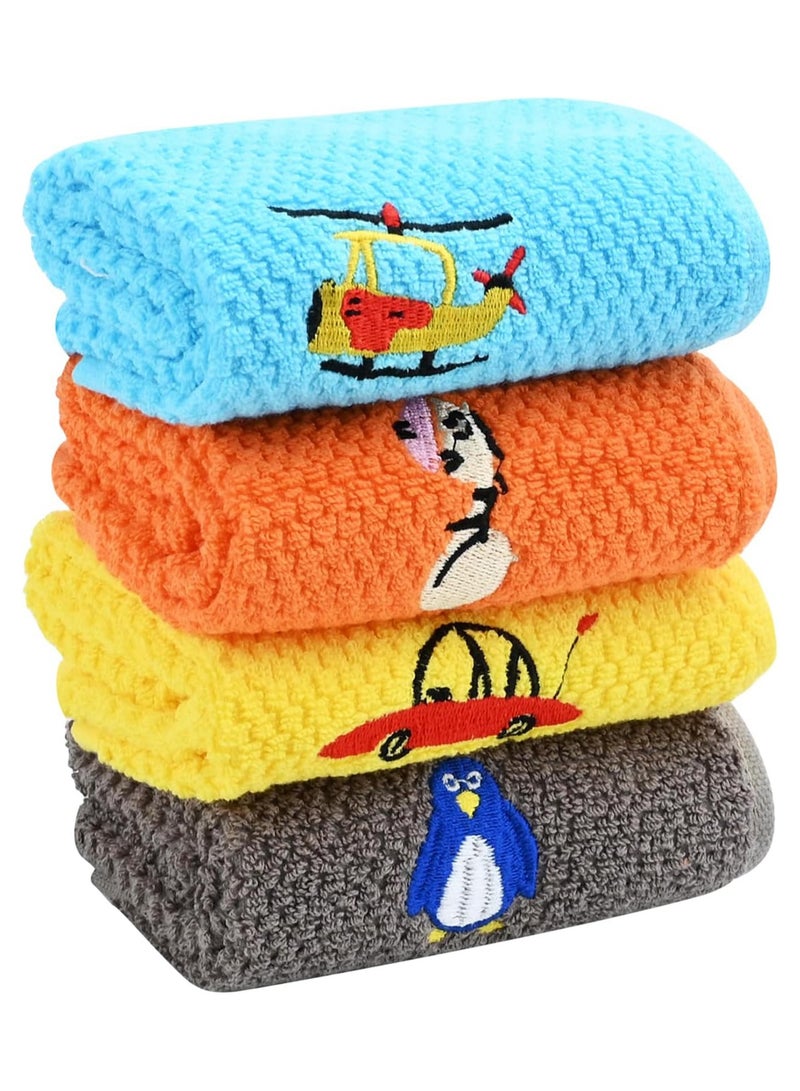 4 Pack Kids Face Cloth, Children's Facial Towel 100% Cotton Kids Washcloth Towels Hand Towels Face Wash Cloth for Bathroom, Soft Fingertip Towels Reusable Children Wash Cloths, 25x50cm