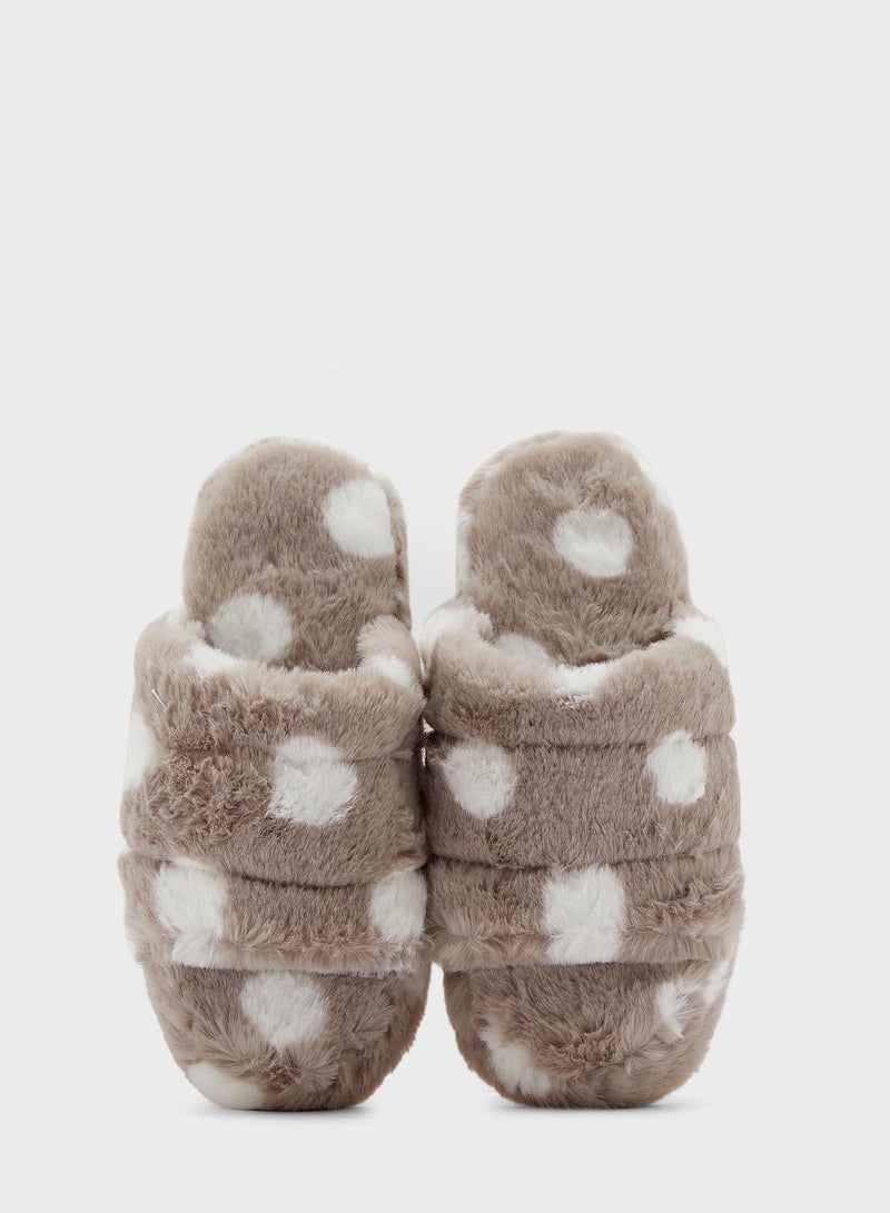 Spotty Fluffy Bedroom Slippers