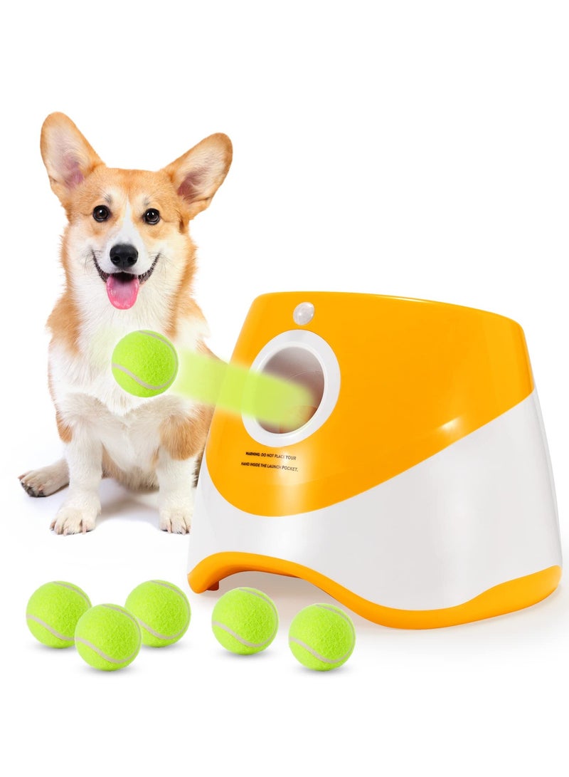 Dog Automatic Ball Launcher for Small and Medium Dogs, Interactive Dog Tennis Ball Throwing Machine Mental Stimulation Toys for Dogs Enrichment Toy for Indoor& Outdoor Use, 6 Balls Included