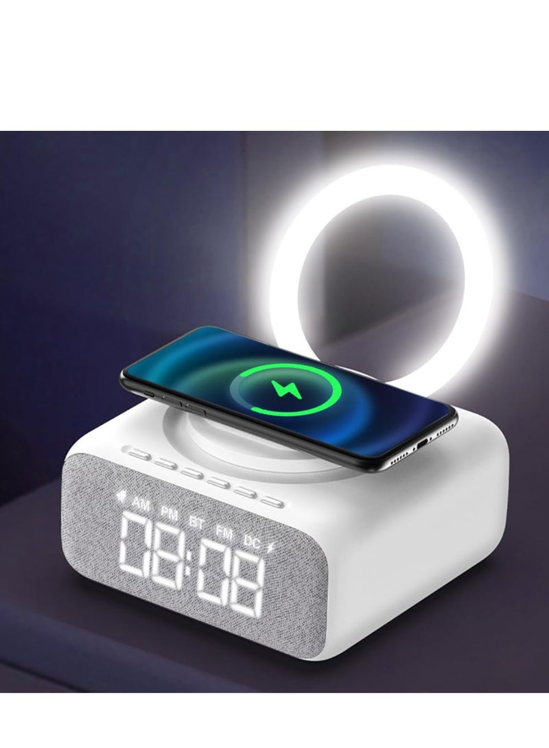 Alarm Clock Radio, Bedside Alarm Clock with Bluetooth Speaker, Dimmable LED Display Super Fast Wireless Charger Station, USB Charging Port FM Radio Alarm Clock with Night Light and Stand