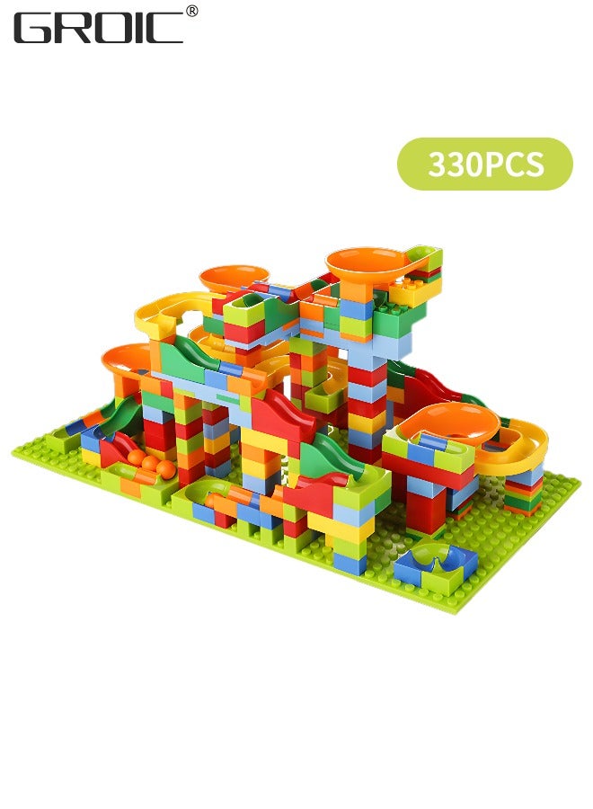 Marble Run Building Blocks, 330 PCS Classic Big Blocks STEM Toy Bricks Set Kids Race Track Compatible with Bulk Bricks Set for Boys Girls Toddler