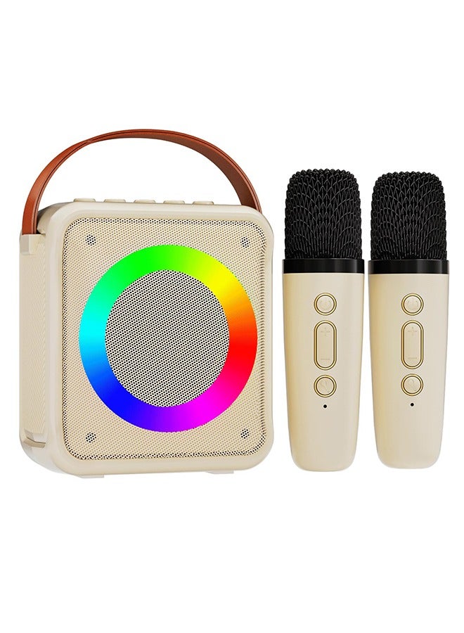 Mini Karaoke Machine for Kids Adults, Portable Bluetooth Speaker with 2 Wireless Microphones, Microphone Speaker Set (White)