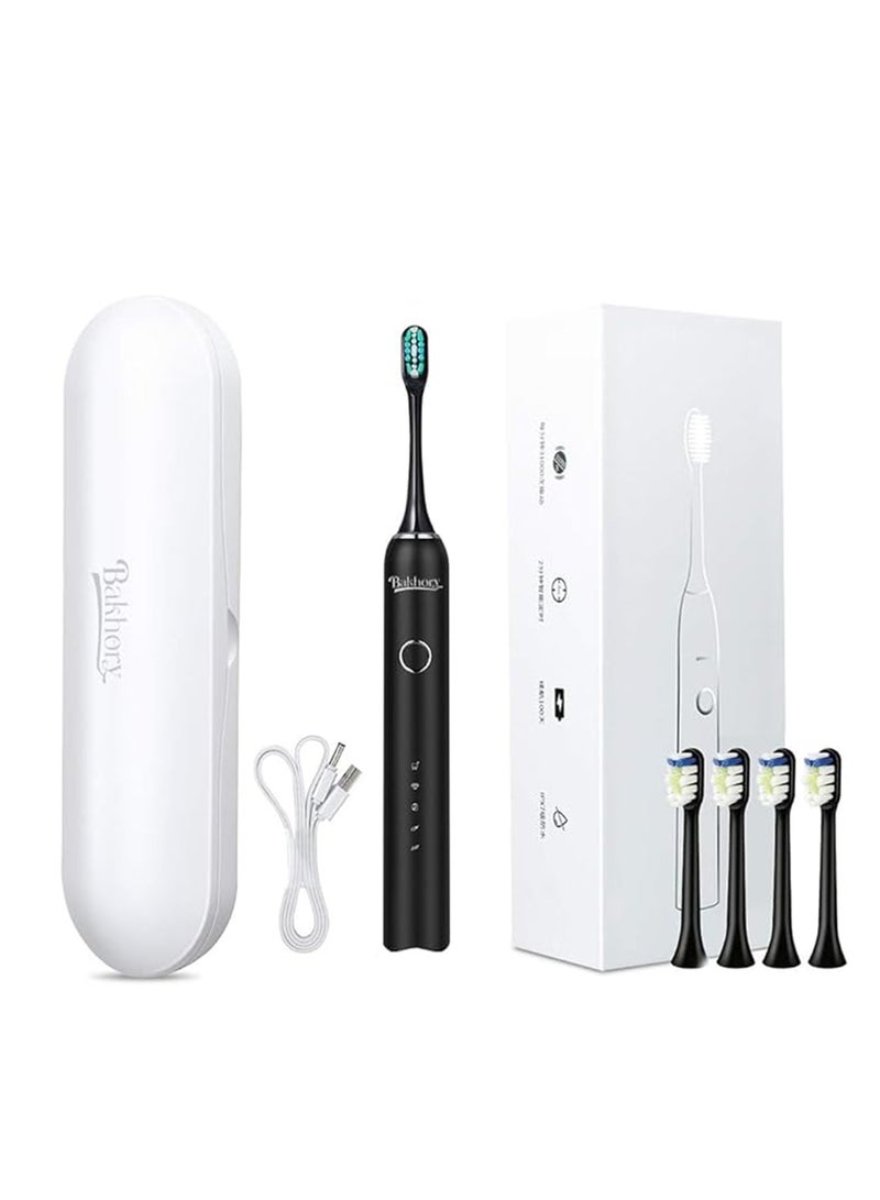 Electric Rechargeable Toothbrush with 2 Minutes Timer, 4 Pieces Replacement Brush Heads