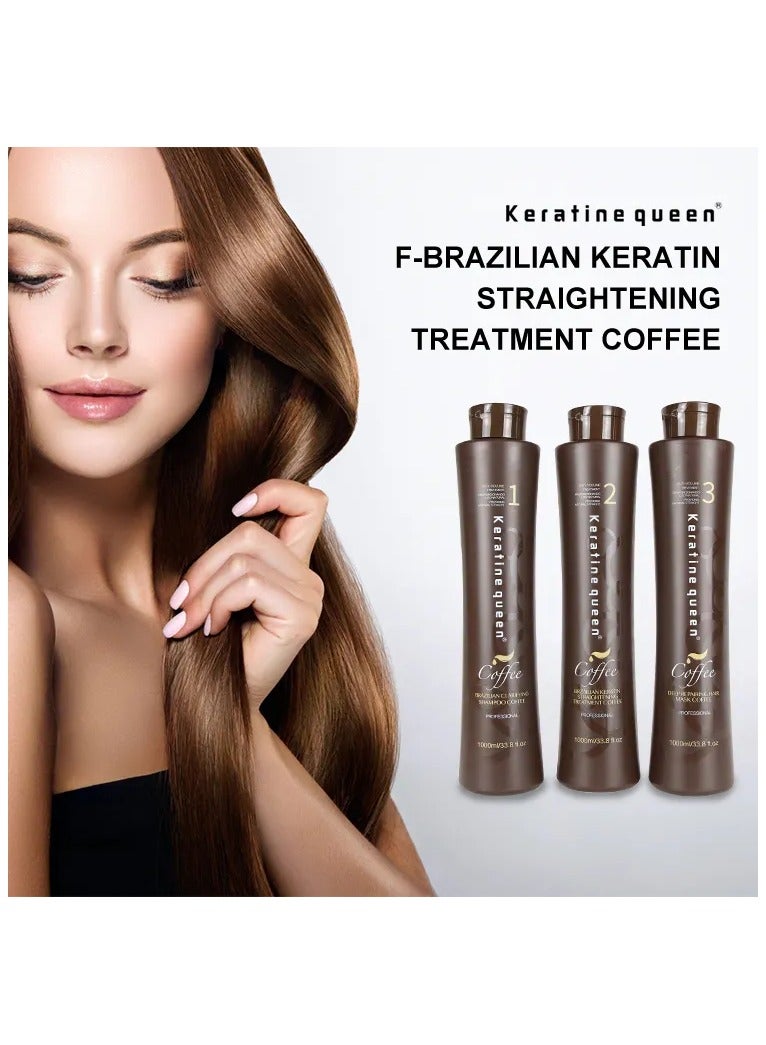 Keratine Queen Hair Treatment Coffee Hair Straightening Cream 1000ml 3pcs Set