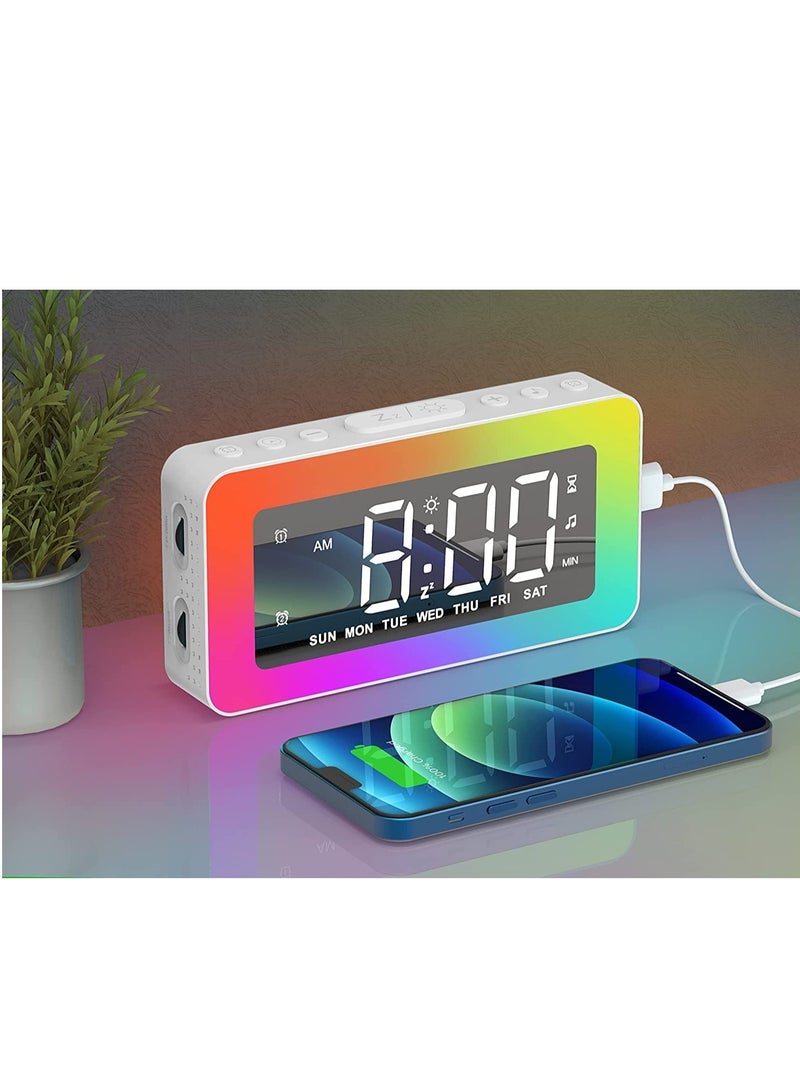 SYOSI Alarm Clock for Bedrooms with 8 Colors RGB Night Light, Bedside LED Digital Clock with USB Port, Loud Alarm Clock for Heavy Sleepers, Adults, Teenagers, Kids, 12 or 24H, 0  100% Dimmer