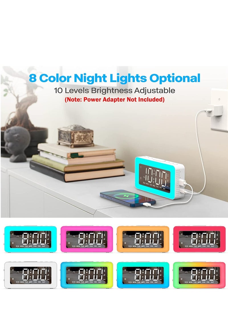 SYOSI Alarm Clock for Bedrooms with 8 Colors RGB Night Light, Bedside LED Digital Clock with USB Port, Loud Alarm Clock for Heavy Sleepers, Adults, Teenagers, Kids, 12 or 24H, 0  100% Dimmer