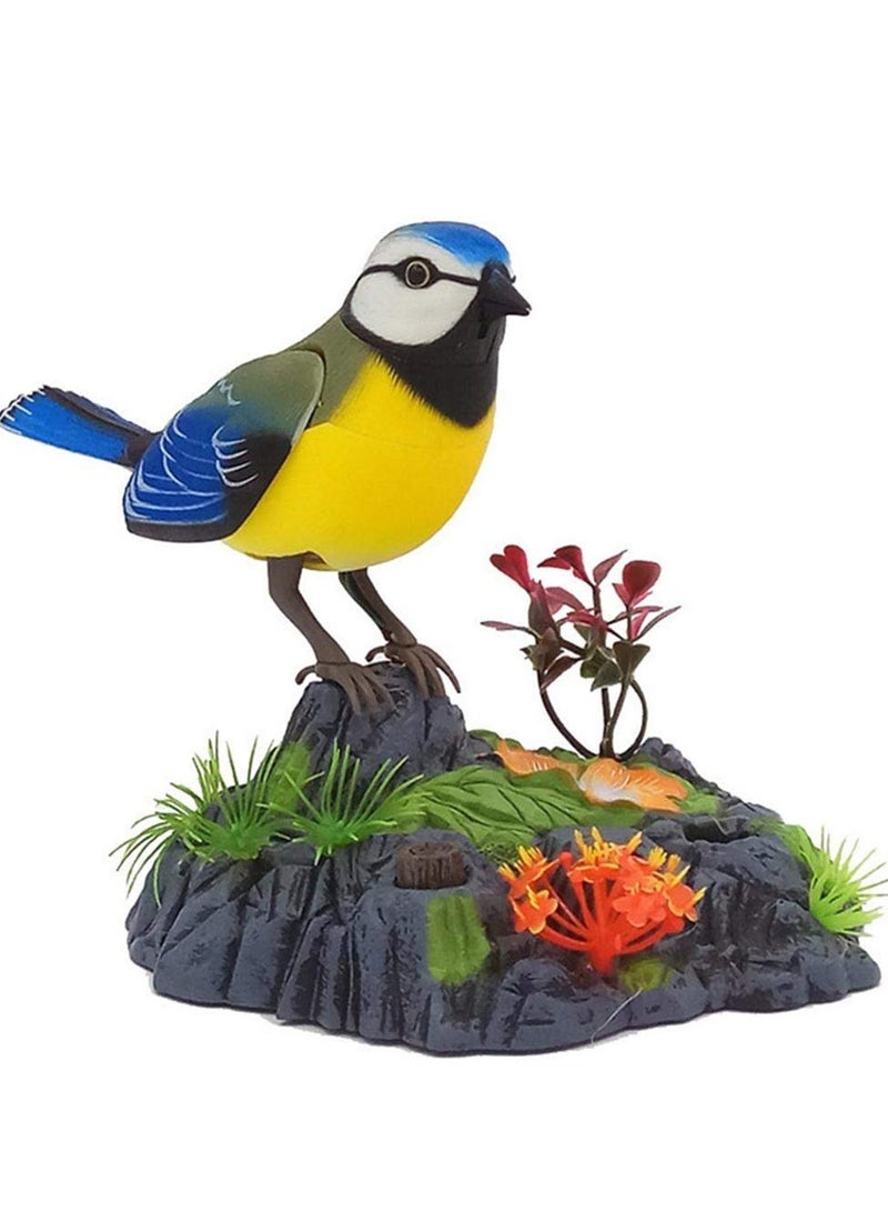 Electric Singing and Chirping Toy Birds - Battery Operated Electric Blue Jays with Realistic Movement, Sound Activated Office and Home Decor Accessories Novelty Gift