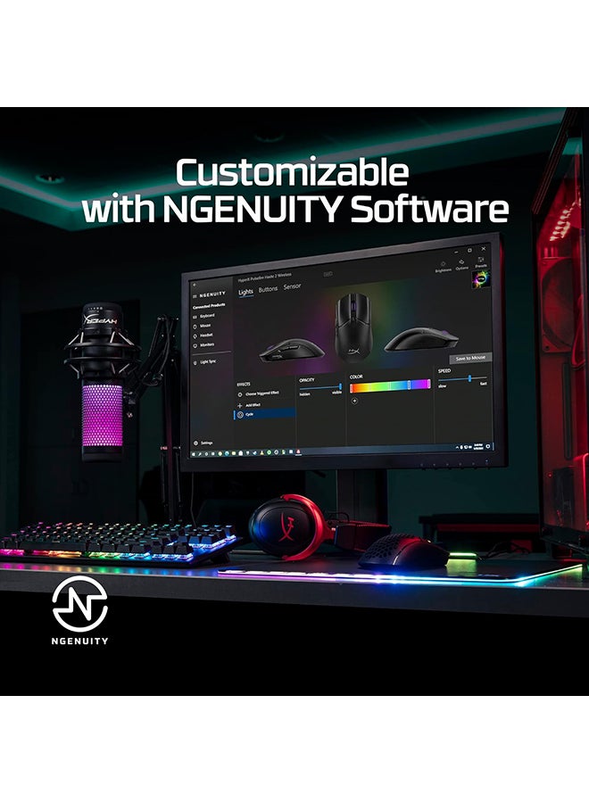Pulsefire Haste 2 Wireless Gaming Mouse – 26K DPI, 6 Buttons, 100 Million Clicks, 100 Hours Battery, 2.4GHz/Bluetooth/Wired, RGB Lighting, 650 IPS, 50G Acceleration, HyperFlex 2 USB-C Cable | 6N0B0AA