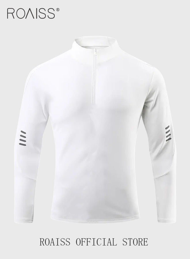 Men Quick Dry and Breathable Round Neck Sweatshirt with Quarter Zip Long Sleeve Athletic Shirts Slim Fit Top for Running Basketball Workout Gym