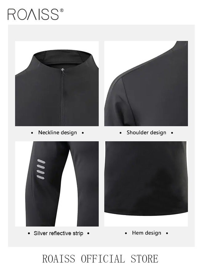 Men Quick Dry and Breathable Round Neck Sweatshirt with Quarter Zip Long Sleeve Athletic Shirts Slim Fit Top for Running Basketball Workout Gym