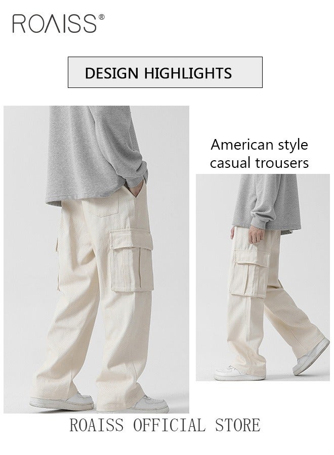 Casual Cargo Pants for Men Youth Trendy Loose Fit Straight Leg Long Pants Functional Streetwear Overalls Trousers with Multi Pockets Street Style Functional Streetwear