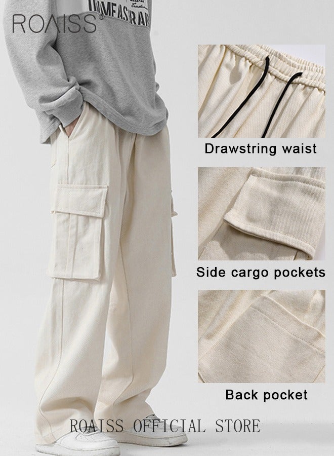 Casual Cargo Pants for Men Youth Trendy Loose Fit Straight Leg Long Pants Functional Streetwear Overalls Trousers with Multi Pockets Street Style Functional Streetwear