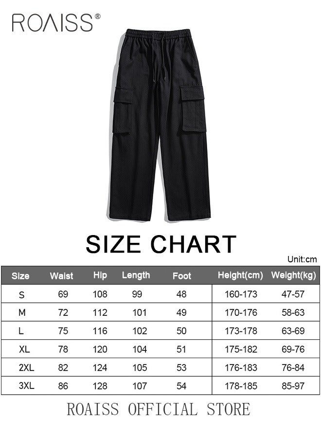 Casual Cargo Pants for Men Youth Trendy Loose Fit Straight Leg Long Pants Functional Streetwear Overalls Trousers with Multi Pockets Street Style Functional Streetwear