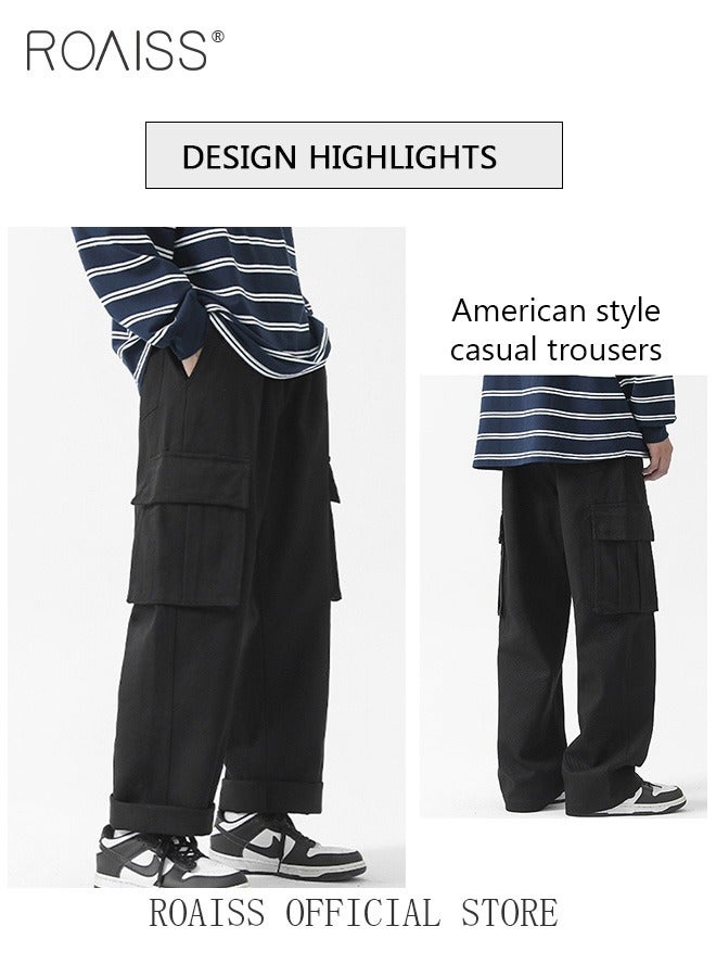 Casual Cargo Pants for Men Youth Trendy Loose Fit Straight Leg Long Pants Functional Streetwear Overalls Trousers with Multi Pockets Street Style Functional Streetwear