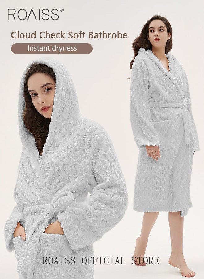 2 Piece Bath Set for Women and Men Thicken Absorbent Bathrobe and Bath Towel in Cloud Pattern Coral Fleece Sleepwear Autumn Winter Ladies Lightweight Soft Non Shedding Robe with Hood