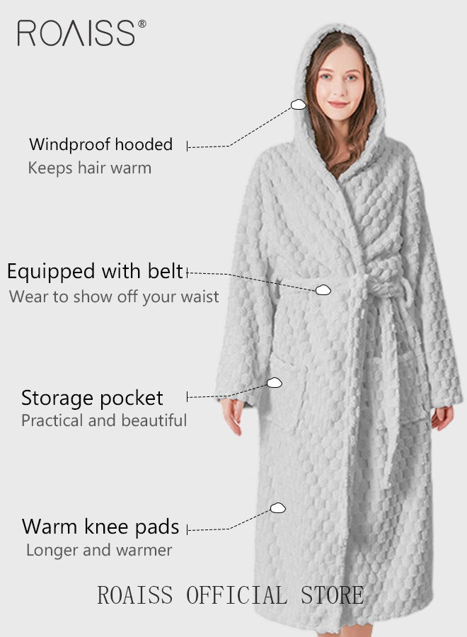 2 Piece Bath Set for Women and Men Thicken Absorbent Bathrobe and Bath Towel in Cloud Pattern Coral Fleece Sleepwear Autumn Winter Ladies Lightweight Soft Non Shedding Robe with Hood