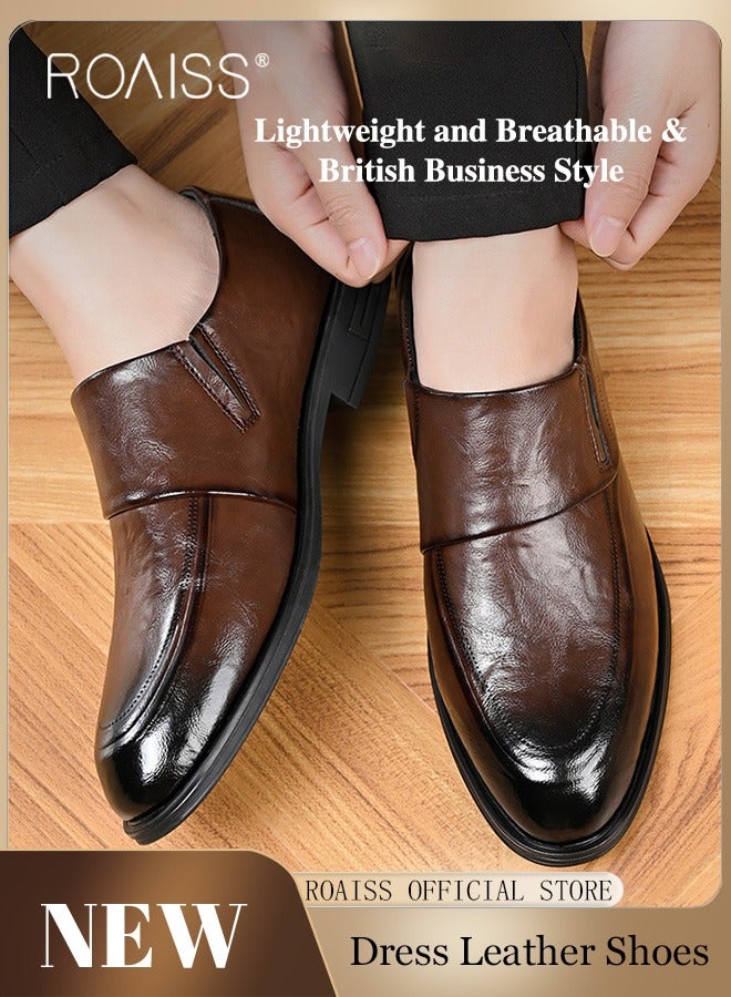 Men Business Formal Leather Shoes Genuine Leather British Style Slip On Casual Shoes Breathable and Wear Resistant