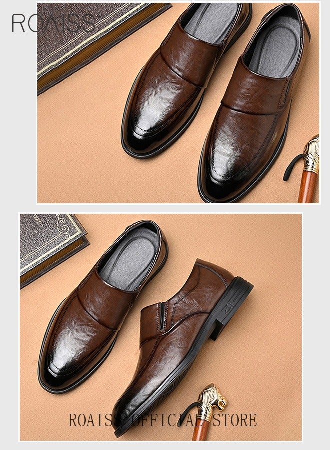 Men Business Formal Leather Shoes Genuine Leather British Style Slip On Casual Shoes Breathable and Wear Resistant