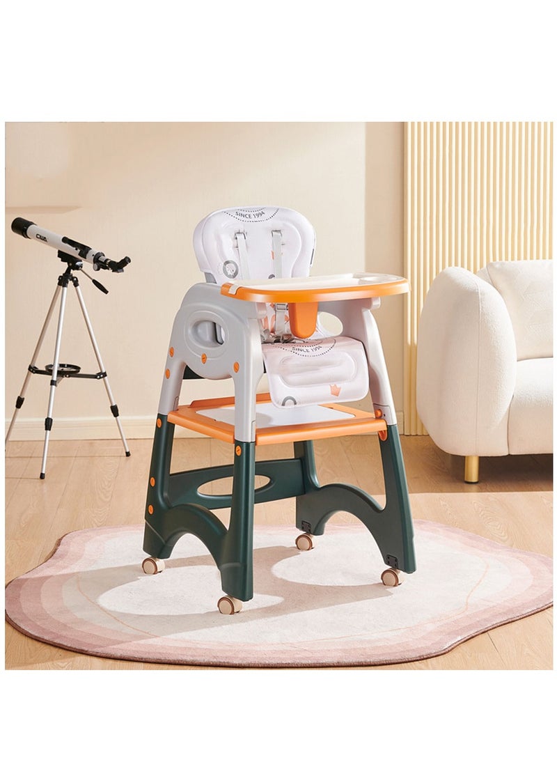 Baby High Chair, Portable High Chair with Adjustable Heigh and Recline, Foldable High Chair for Babies and Toddler with 4 Wheels, High Chair for Toddlers with Removable Tray