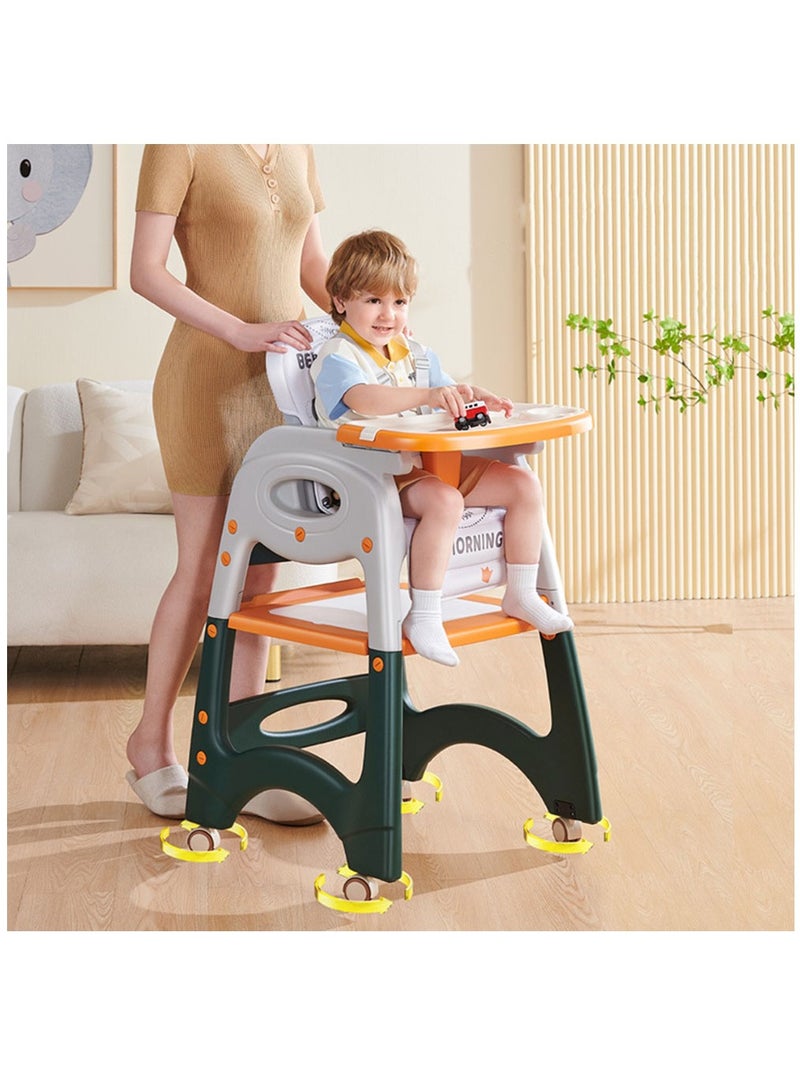 Baby High Chair, Portable High Chair with Adjustable Heigh and Recline, Foldable High Chair for Babies and Toddler with 4 Wheels, High Chair for Toddlers with Removable Tray