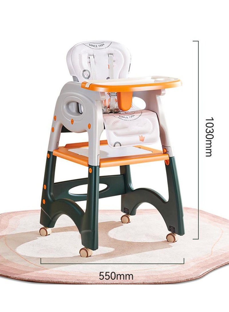 Baby High Chair, Portable High Chair with Adjustable Heigh and Recline, Foldable High Chair for Babies and Toddler with 4 Wheels, High Chair for Toddlers with Removable Tray