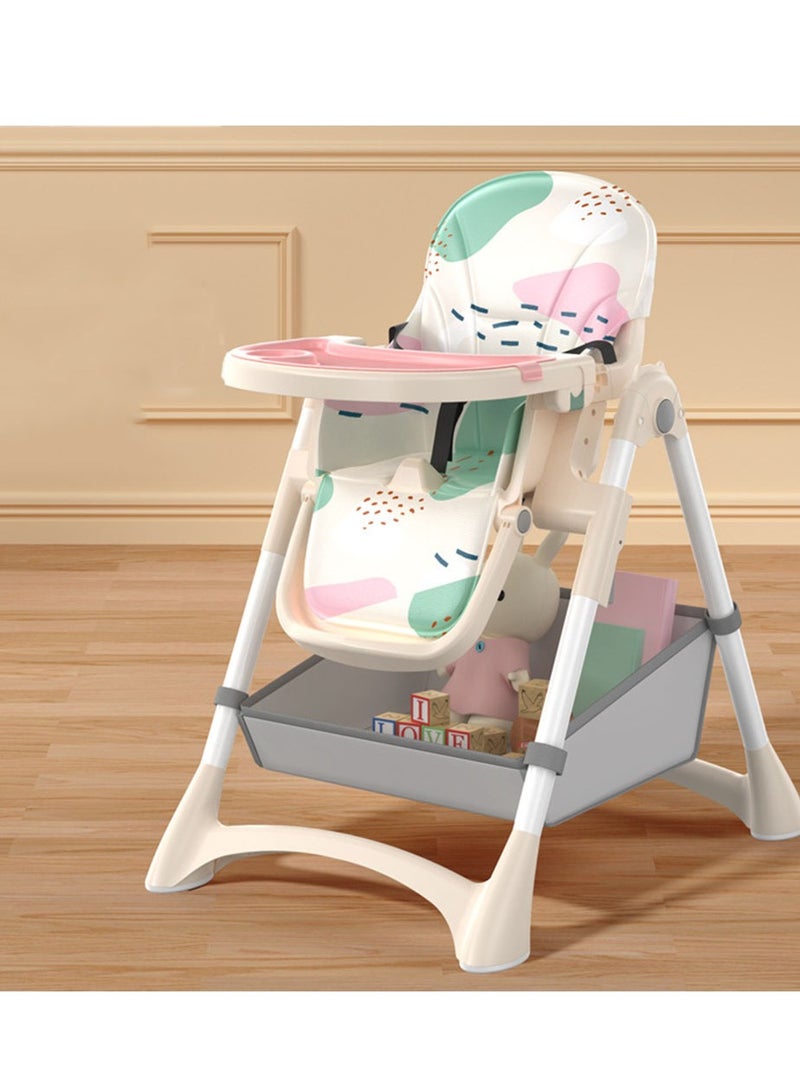 Baby High Chair,Adjustable Convertible 3 in 1 Baby High Chairs Baby Toddlers Feeding Chair Booster,5-Point Harness,Removable Tray&PU Cushion