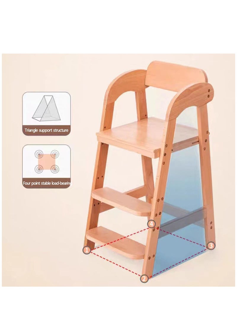 Wooden High Chair for Toddlers to Teens, Adjustable Dining Feeding Chair with Steps Grows with Child, Max 100kg