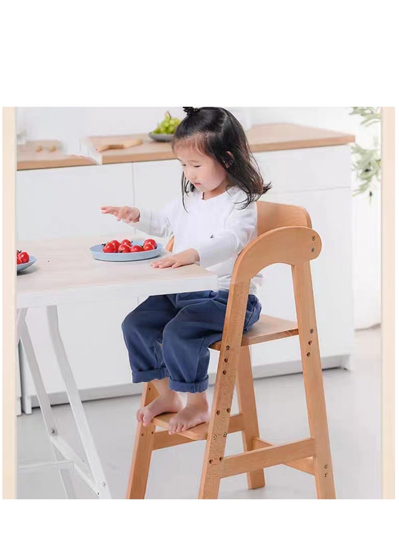 Wooden High Chair for Toddlers to Teens, Adjustable Dining Feeding Chair with Steps Grows with Child, Max 100kg