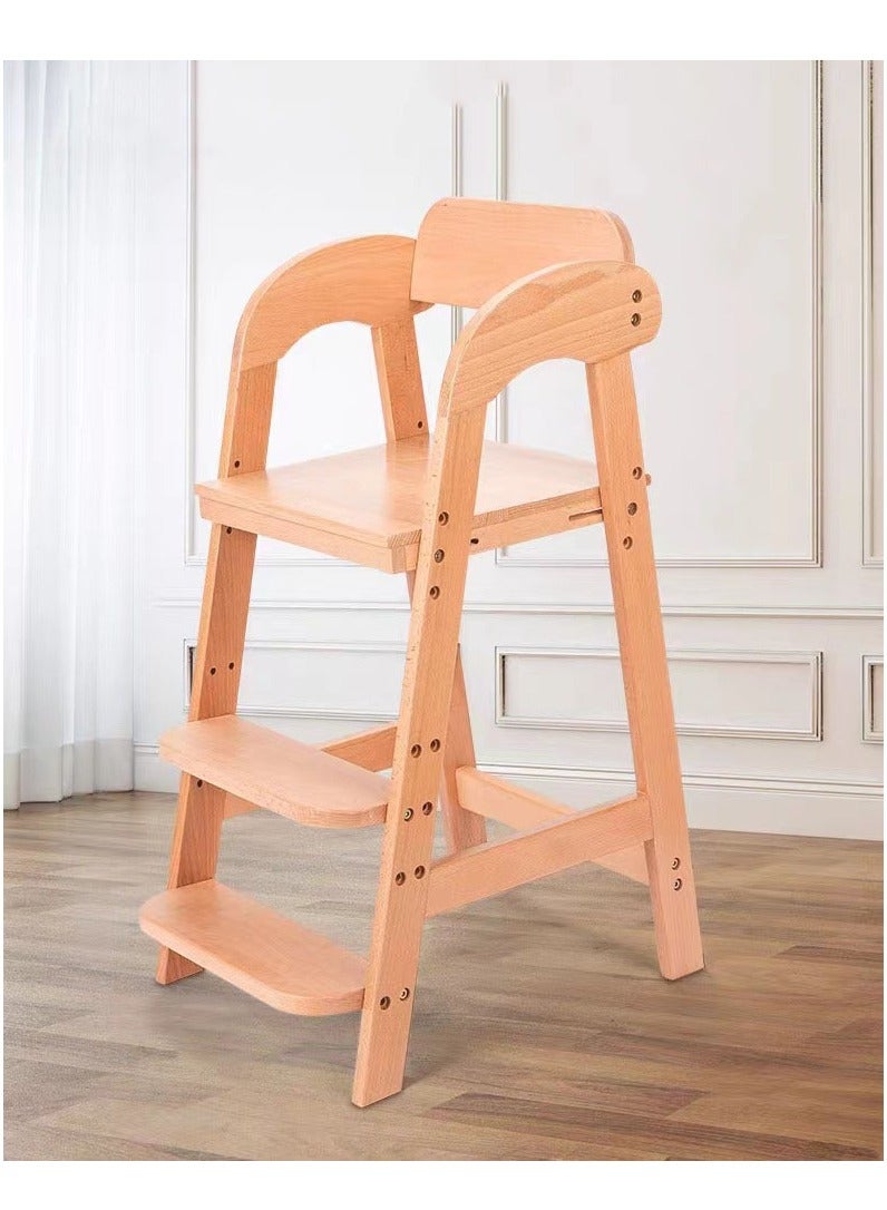 Wooden High Chair for Toddlers to Teens, Adjustable Dining Feeding Chair with Steps Grows with Child, Max 100kg