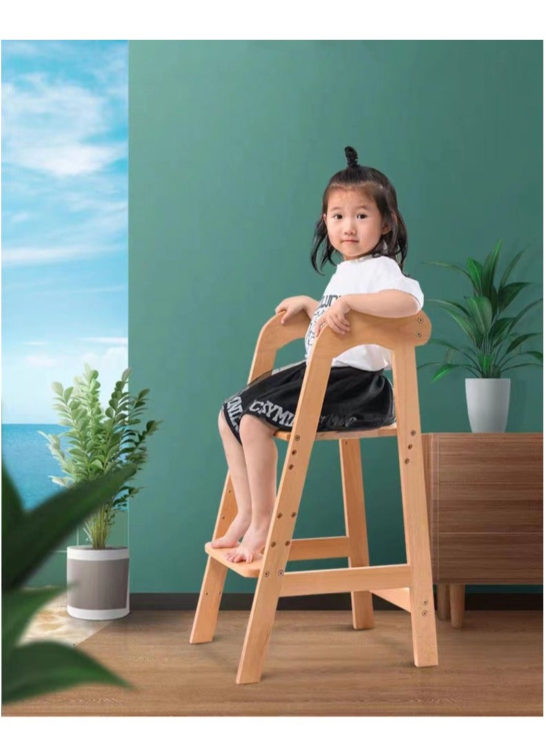 Wooden High Chair for Toddlers to Teens, Adjustable Dining Feeding Chair with Steps Grows with Child, Max 100kg