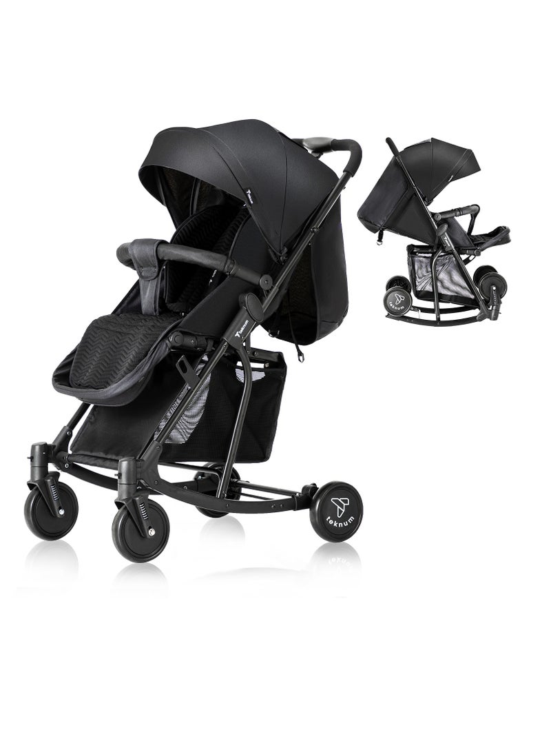 Teknum Stroller With Rocker with Green Fashion Diaper Bag- Black