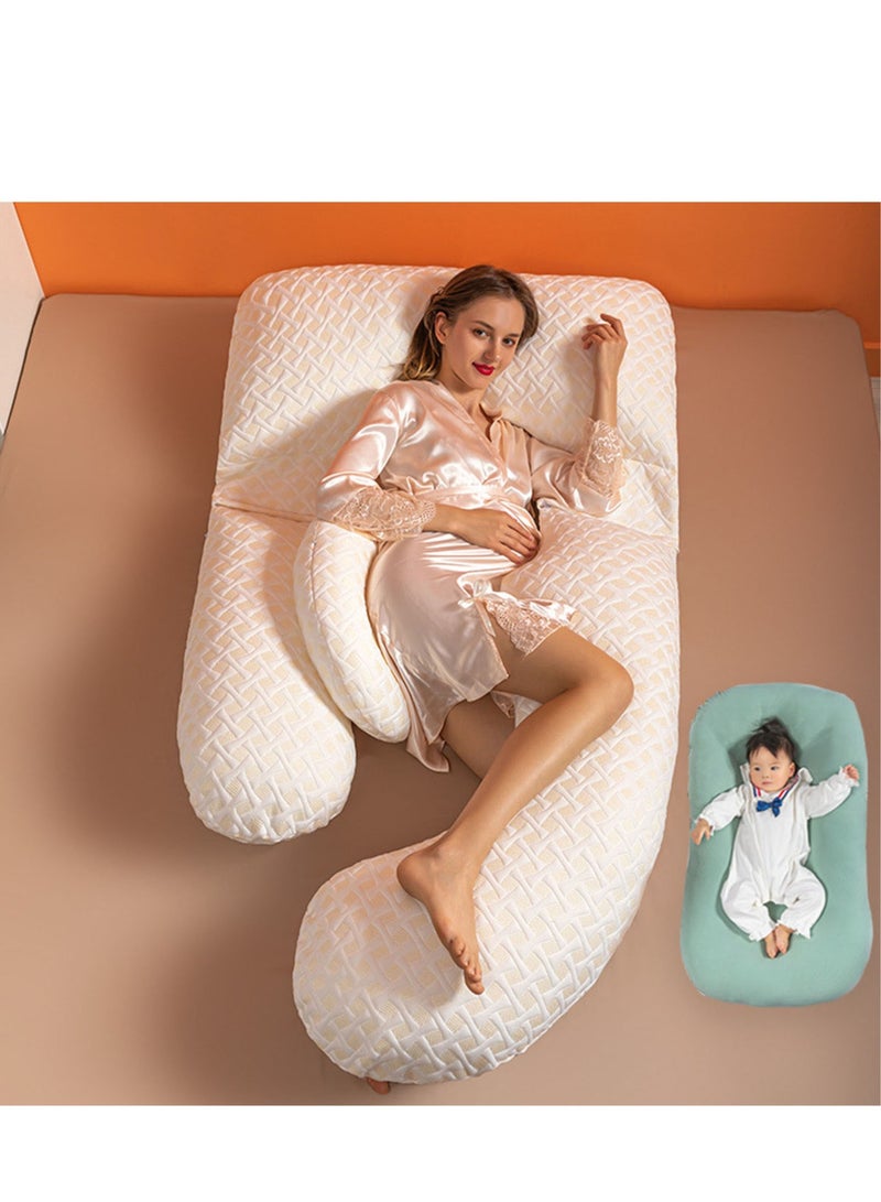 Fluffy U Shape Pregnancy Pillow Full Body Maternity Pillows Best Mom Gift for Hips Legs Belly Waist Neck Support