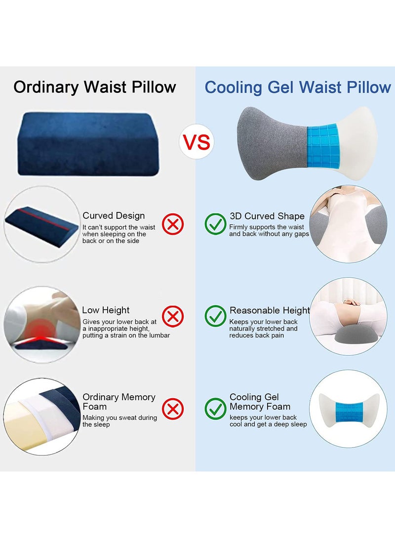 Lumbar Sleeping Pillow Waist Cushion: Cooling Gel Lumbar Support Back Cushion Memory Foam Back Pain Relief with Washable Cover for Side, Back and Stomach Sleepers