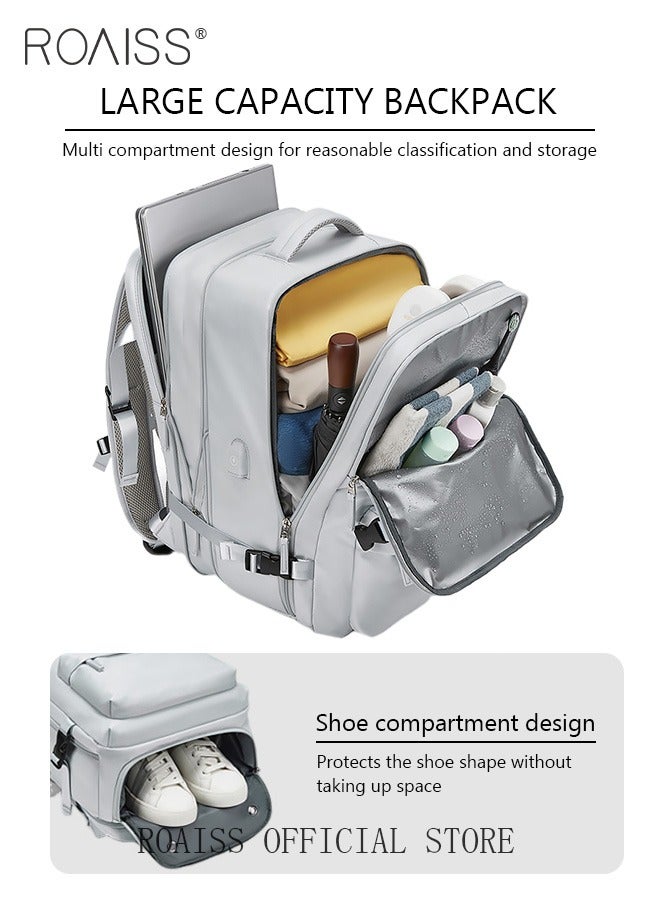 High Capacity Business Travel Backpack Expandable Luggage Bag for Short Trips Dry and Wet Separation Scientific Storage Business Computer Bag Simple Solid Color Design with Independent Shoe Storage