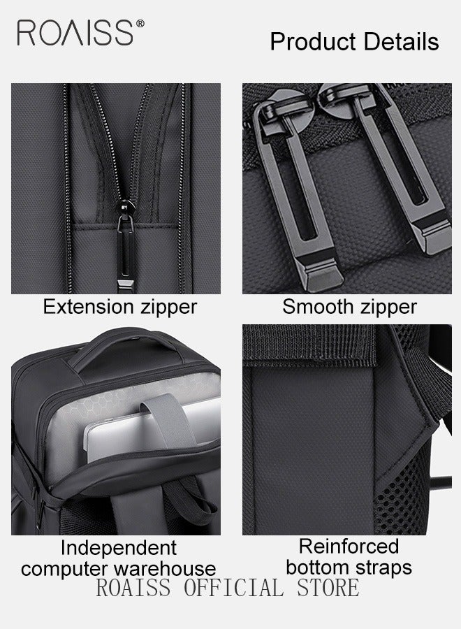 Unisex Multifunctional Expandable Backpack with Separate Shoe Compartment USB Charging Box Shaped Structure Large Capacity Horizontal Handheld Rolling Suitcase Attachment Ideal for Short Trips