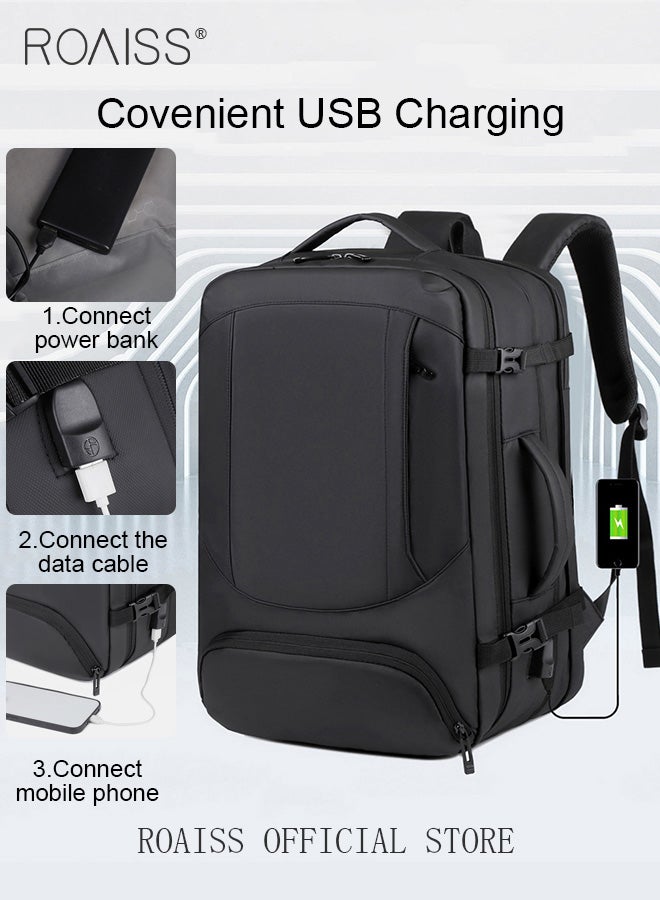 Unisex Multifunctional Expandable Backpack with Separate Shoe Compartment USB Charging Box Shaped Structure Large Capacity Horizontal Handheld Rolling Suitcase Attachment Ideal for Short Trips