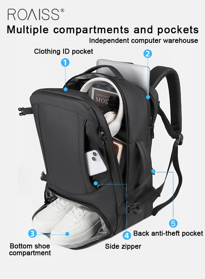 Unisex Multifunctional Expandable Backpack with Separate Shoe Compartment USB Charging Box Shaped Structure Large Capacity Horizontal Handheld Rolling Suitcase Attachment Ideal for Short Trips