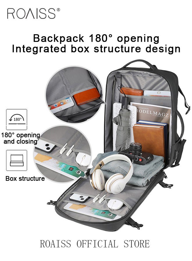 Unisex Multifunctional Expandable Backpack with Separate Shoe Compartment USB Charging Box Shaped Structure Large Capacity Horizontal Handheld Rolling Suitcase Attachment Ideal for Short Trips