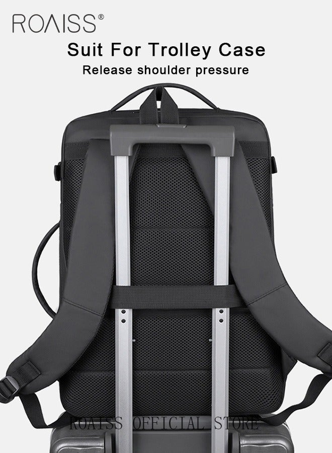 Unisex Multifunctional Expandable Backpack with Separate Shoe Compartment USB Charging Box Shaped Structure Large Capacity Horizontal Handheld Rolling Suitcase Attachment Ideal for Short Trips