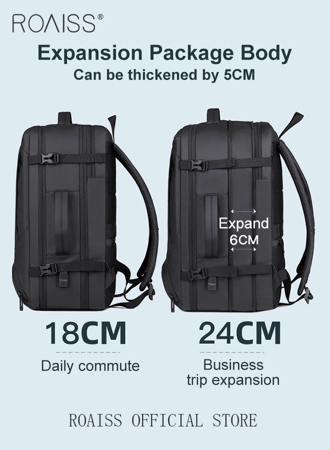 Unisex Multifunctional Expandable Backpack with Separate Shoe Compartment USB Charging Box Shaped Structure Large Capacity Horizontal Handheld Rolling Suitcase Attachment Ideal for Short Trips