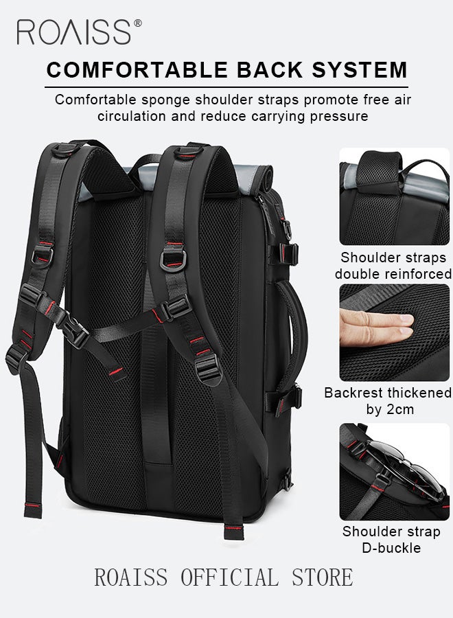 Unisex Multifunctional Backpack with Separate Shoe Compartment Scientific Partitioning Horizontal Handheld Large Capacity Luggage Bag Back Luggage Strap Compatible with Rolling Suitcase