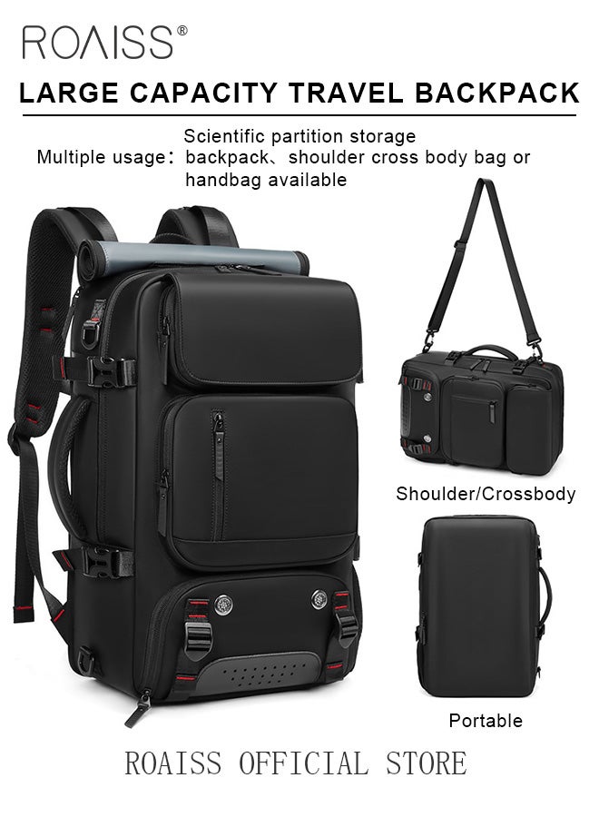 Unisex Multifunctional Backpack with Separate Shoe Compartment Scientific Partitioning Horizontal Handheld Large Capacity Luggage Bag Back Luggage Strap Compatible with Rolling Suitcase