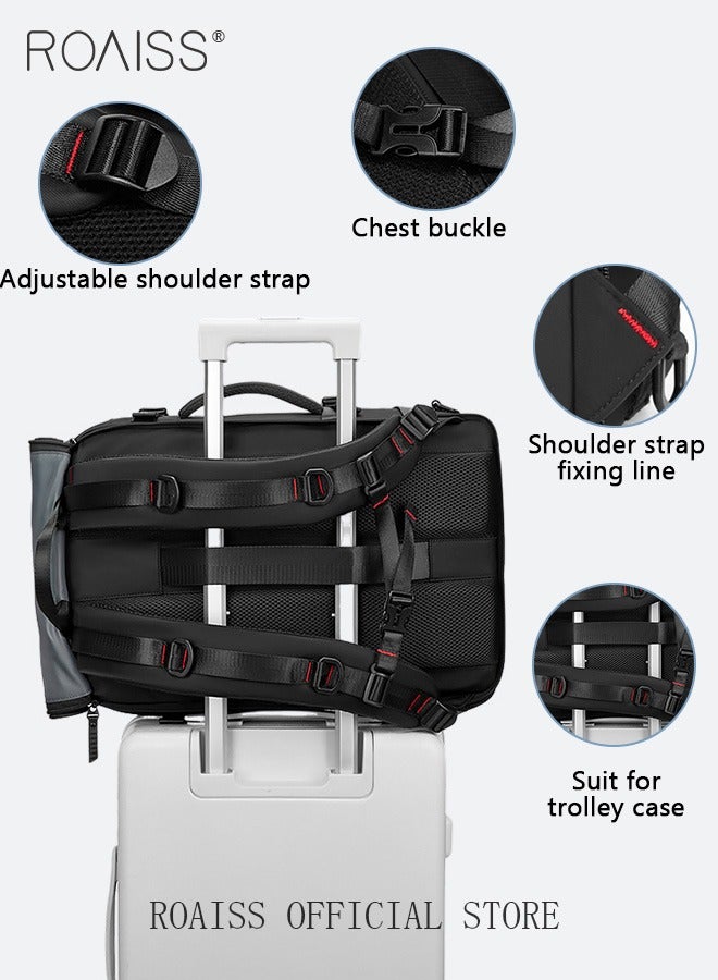 Unisex Multifunctional Backpack with Separate Shoe Compartment Scientific Partitioning Horizontal Handheld Large Capacity Luggage Bag Back Luggage Strap Compatible with Rolling Suitcase