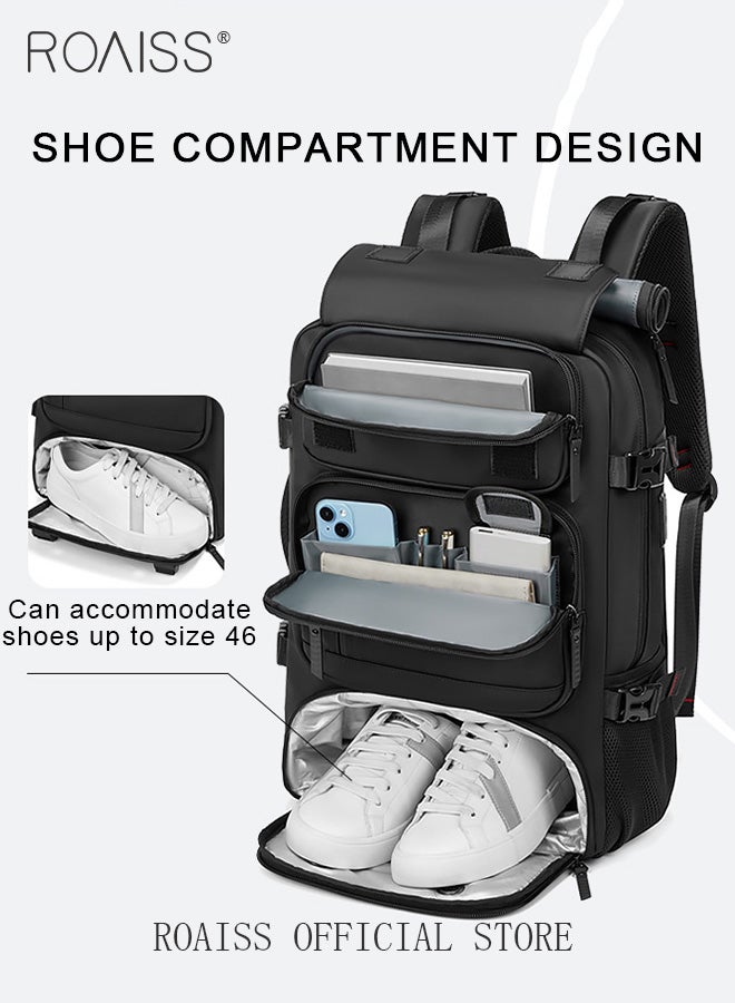 Unisex Multifunctional Backpack with Separate Shoe Compartment Scientific Partitioning Horizontal Handheld Large Capacity Luggage Bag Back Luggage Strap Compatible with Rolling Suitcase